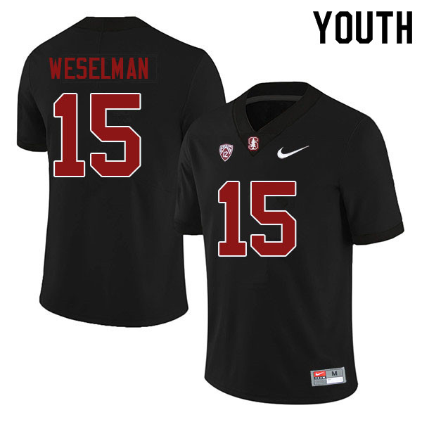Youth #15 Connor Weselman Stanford Cardinal College Football Jerseys Sale-Black - Click Image to Close